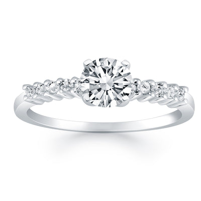 14k White Gold Shared Prong Accent Diamond Engagement Ring - jazzyjewelryjones