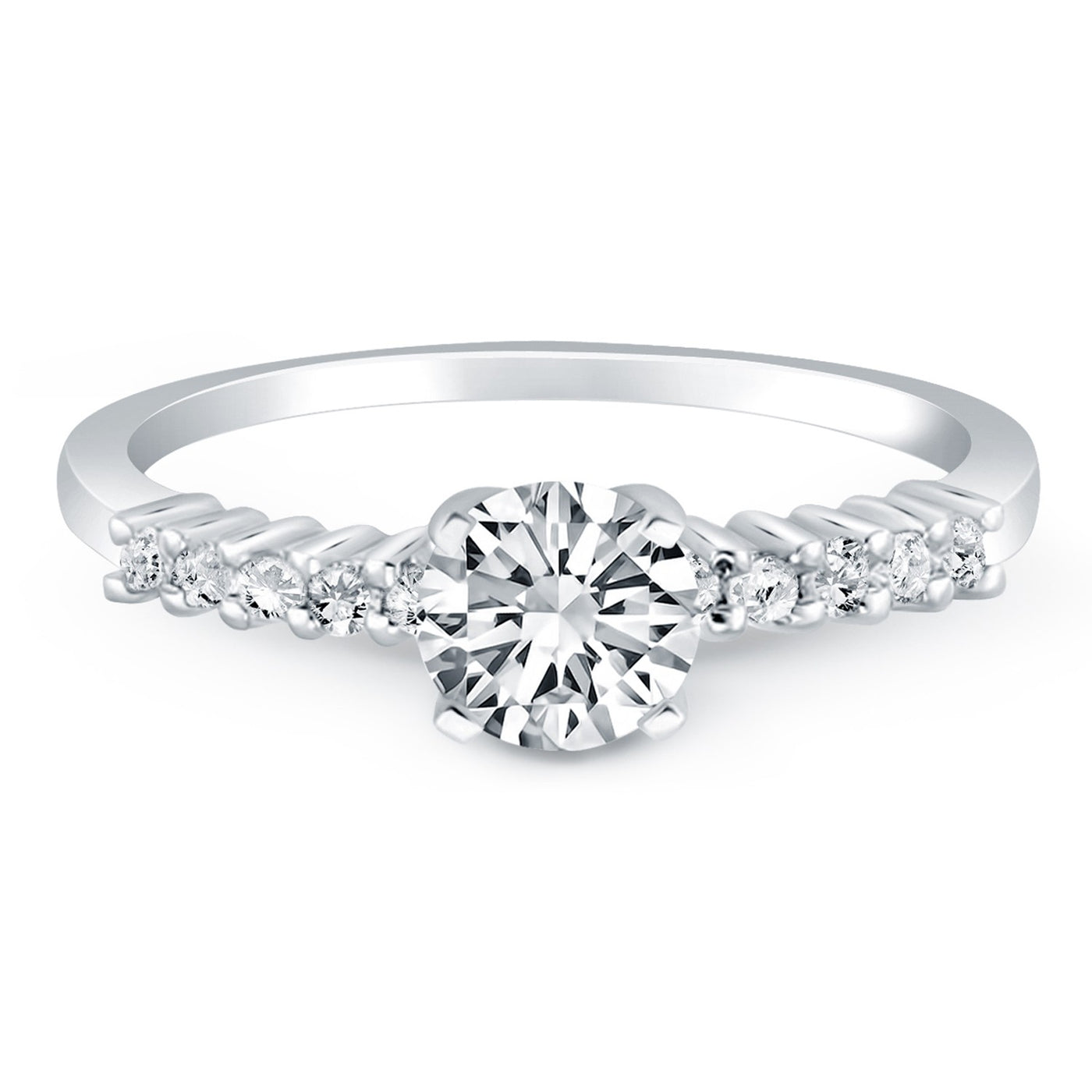 14k White Gold Shared Prong Accent Diamond Engagement Ring - jazzyjewelryjones