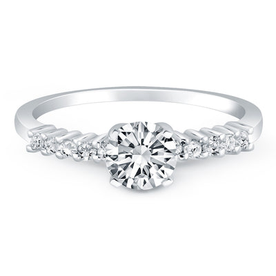 14k White Gold Shared Prong Accent Diamond Engagement Ring - jazzyjewelryjones