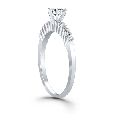 14k White Gold Shared Prong Accent Diamond Engagement Ring - jazzyjewelryjones