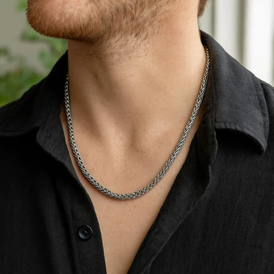 Oxidized Sterling Silver Wheat Style Chain Men's Necklace - jazzyjewelryjones
