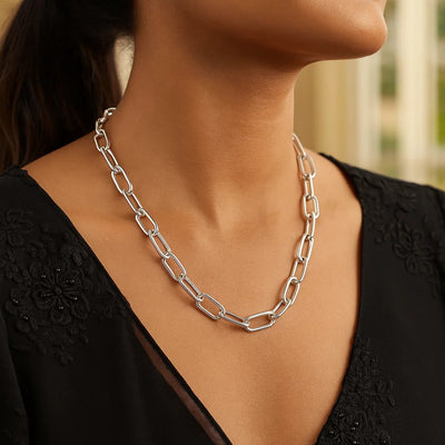 Sterling Silver Wide Paperclip Chain Necklace - jazzyjewelryjones