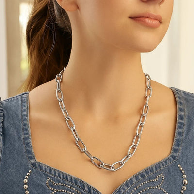 Sterling Silver Wide Paperclip Chain Necklace - jazzyjewelryjones