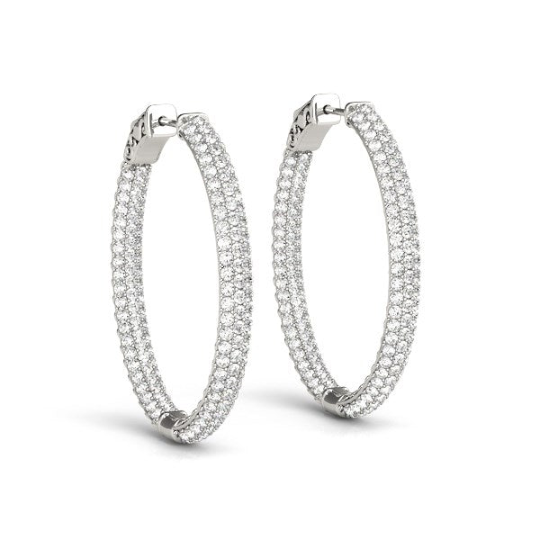 14k White Gold Diamond Hoop Double Sided Three Row Earrings (2 cttw) - jazzyjewelryjones