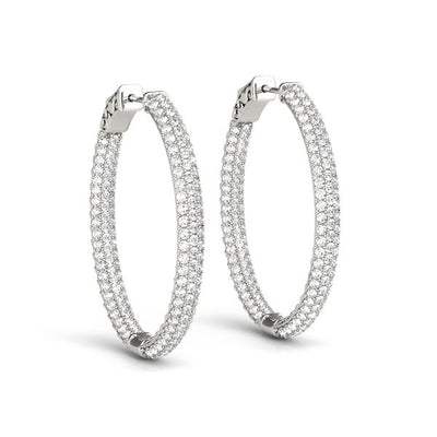 14k White Gold Diamond Hoop Double Sided Three Row Earrings (2 cttw) - jazzyjewelryjones