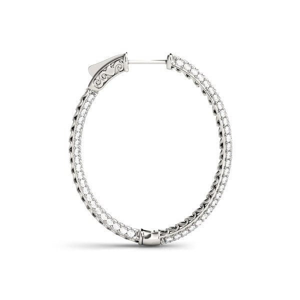 14k White Gold Diamond Hoop Double Sided Three Row Earrings (2 cttw) - jazzyjewelryjones