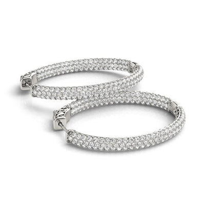 14k White Gold Diamond Hoop Double Sided Three Row Earrings (2 cttw) - jazzyjewelryjones