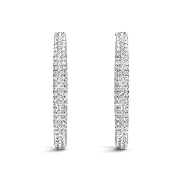 14k White Gold Diamond Hoop Double Sided Three Row Earrings (2 cttw) - jazzyjewelryjones