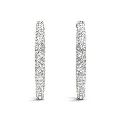 14k White Gold Diamond Hoop Double Sided Three Row Earrings (2 cttw) - jazzyjewelryjones