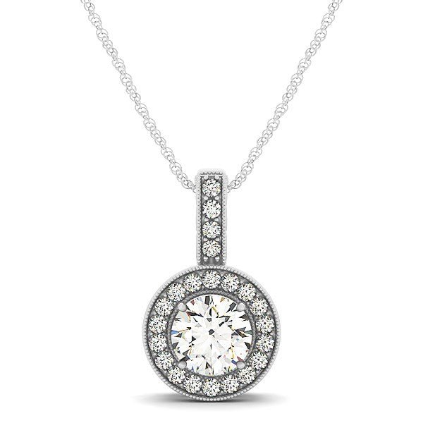 Milgrain Edge Diamond Halo Pendant in 14k White Gold (5/8 cttw) - jazzyjewelryjones