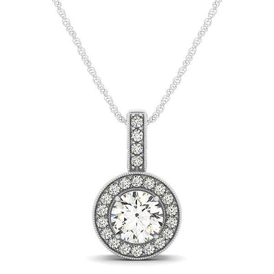 Milgrain Edge Diamond Halo Pendant in 14k White Gold (5/8 cttw) - jazzyjewelryjones