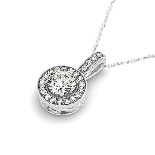 Milgrain Edge Diamond Halo Pendant in 14k White Gold (5/8 cttw) - jazzyjewelryjones