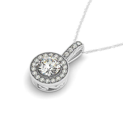 Milgrain Edge Diamond Halo Pendant in 14k White Gold (5/8 cttw) - jazzyjewelryjones