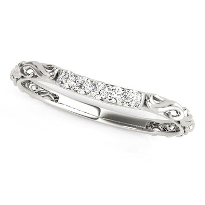 14k White Gold Antique Style Curved Diamond Wedding Band (1/10 cttw) - jazzyjewelryjones