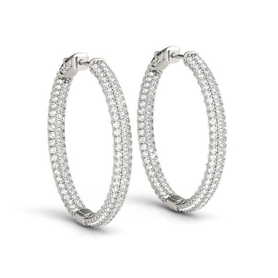 14k White Gold Two Row Pave Set Diamond Hoop Earrings (7 cttw) - jazzyjewelryjones
