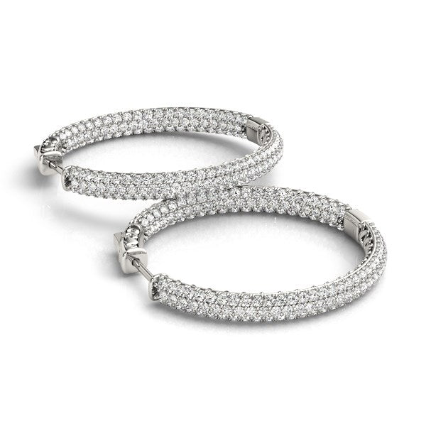 14k White Gold Two Row Pave Set Diamond Hoop Earrings (7 cttw) - jazzyjewelryjones