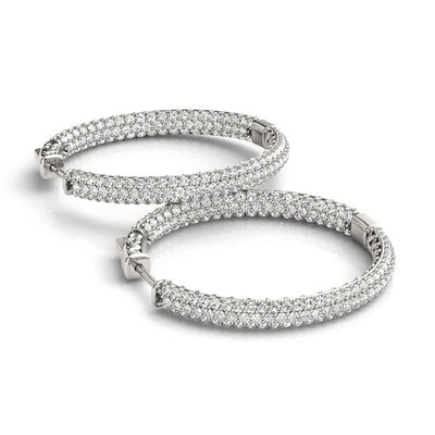 14k White Gold Two Row Pave Set Diamond Hoop Earrings (7 cttw) - jazzyjewelryjones