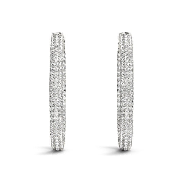 14k White Gold Two Row Pave Set Diamond Hoop Earrings (7 cttw) - jazzyjewelryjones