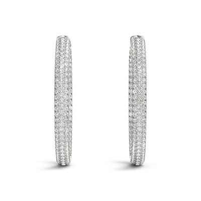 14k White Gold Two Row Pave Set Diamond Hoop Earrings (7 cttw) - jazzyjewelryjones