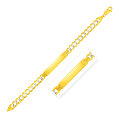 14k Two Tone Gold 8 1/2 inch Mens Curb Chain ID Bracelet with White Pave (8.30 mm) - jazzyjewelryjones