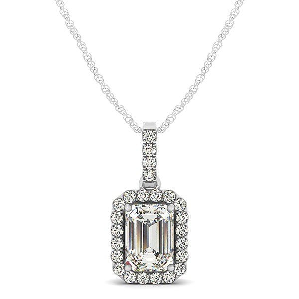 Halo Pendant With Emerald Center Diamond in 14k White Gold (1 1/5 cttw) - jazzyjewelryjones