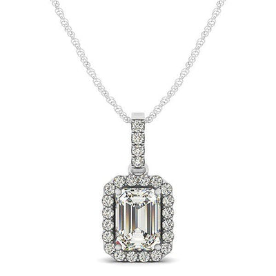 Halo Pendant With Emerald Center Diamond in 14k White Gold (1 1/5 cttw) - jazzyjewelryjones