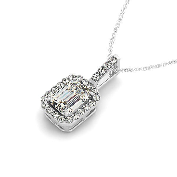 Halo Pendant With Emerald Center Diamond in 14k White Gold (1 1/5 cttw) - jazzyjewelryjones