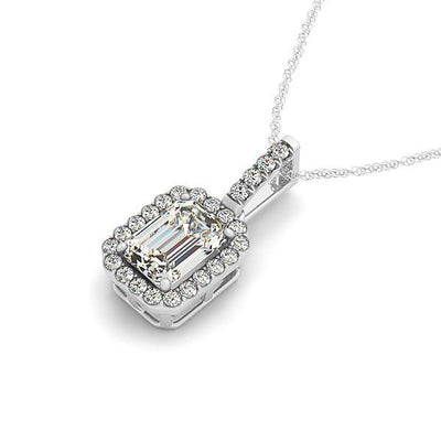 Halo Pendant With Emerald Center Diamond in 14k White Gold (1 1/5 cttw) - jazzyjewelryjones