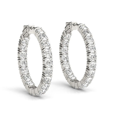 14k White Gold Two Sided Prong Set Diamond Hoop Earrings (3 1/2 cttw) - jazzyjewelryjones