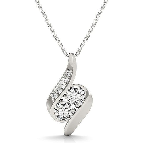 14k White Gold Two Stone Curved Style Diamond Pendant (3/4 cttw) - jazzyjewelryjones