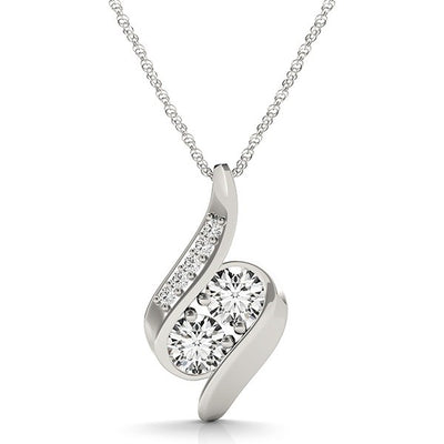 14k White Gold Two Stone Curved Style Diamond Pendant (3/4 cttw) - jazzyjewelryjones