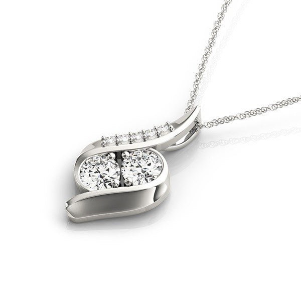 14k White Gold Two Stone Curved Style Diamond Pendant (3/4 cttw) - jazzyjewelryjones