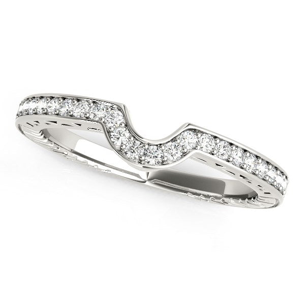 14k White Gold Prong Set Curved Wedding Band (1/8 cttw) - jazzyjewelryjones
