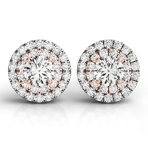 14k White and Rose Gold Round Halo Diamond Earrings (3/4 cttw) - jazzyjewelryjones