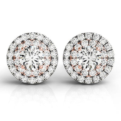 14k White and Rose Gold Round Halo Diamond Earrings (3/4 cttw) - jazzyjewelryjones