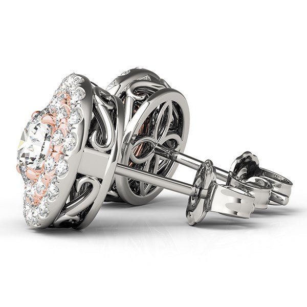 14k White and Rose Gold Round Halo Diamond Earrings (3/4 cttw) - jazzyjewelryjones