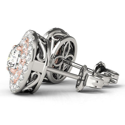 14k White and Rose Gold Round Halo Diamond Earrings (3/4 cttw) - jazzyjewelryjones