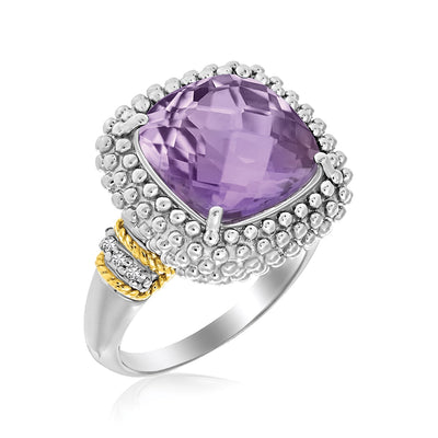18k Yellow Gold & Sterling Silver Popcorn Ring with Amethyst and Diamond Accents - jazzyjewelryjones