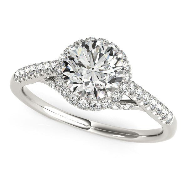 14k White Gold Round Cut Pave Set Shank Diamond Engagement Ring (1 3/8 cttw) - jazzyjewelryjones
