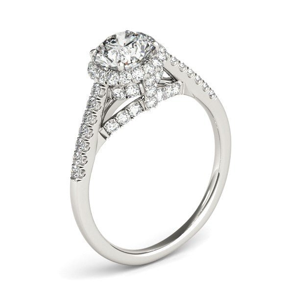 14k White Gold Round Cut Pave Set Shank Diamond Engagement Ring (1 3/8 cttw) - jazzyjewelryjones