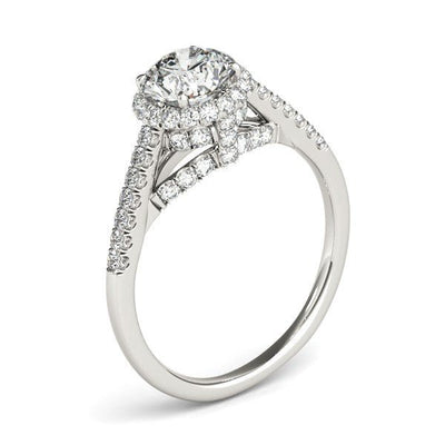 14k White Gold Round Cut Pave Set Shank Diamond Engagement Ring (1 3/8 cttw) - jazzyjewelryjones
