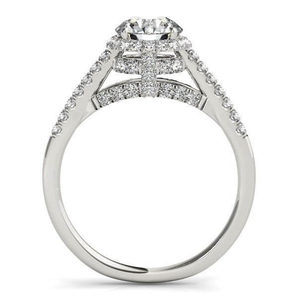 14k White Gold Round Cut Pave Set Shank Diamond Engagement Ring (1 3/8 cttw) - jazzyjewelryjones