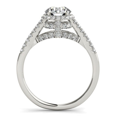 14k White Gold Round Cut Pave Set Shank Diamond Engagement Ring (1 3/8 cttw) - jazzyjewelryjones