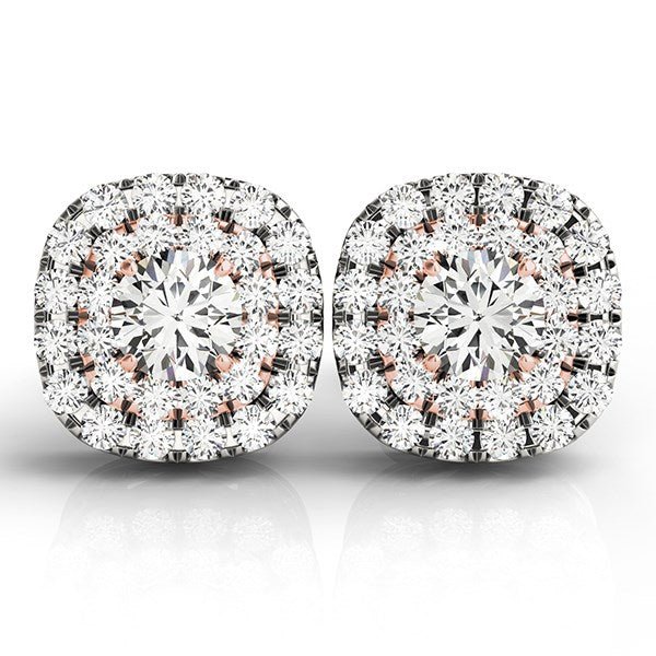 14k White and Rose Gold Cushion Shape Halo Diamond Earrings (3/4 cttw) - jazzyjewelryjones