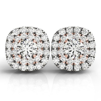 14k White and Rose Gold Cushion Shape Halo Diamond Earrings (3/4 cttw) - jazzyjewelryjones