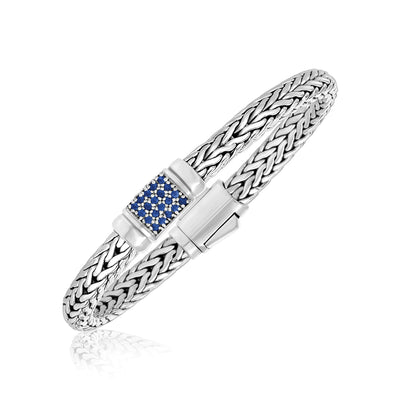 Sterling Silver Weave Motif Bracelet with Blue Sapphire Embellishments (7.00 mm) - jazzyjewelryjones