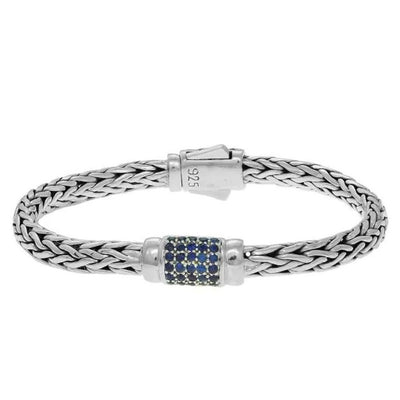 Sterling Silver Weave Motif Bracelet with Blue Sapphire Embellishments (7.00 mm) - jazzyjewelryjones