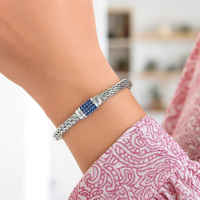 Sterling Silver Weave Motif Bracelet with Blue Sapphire Embellishments (7.00 mm) - jazzyjewelryjones