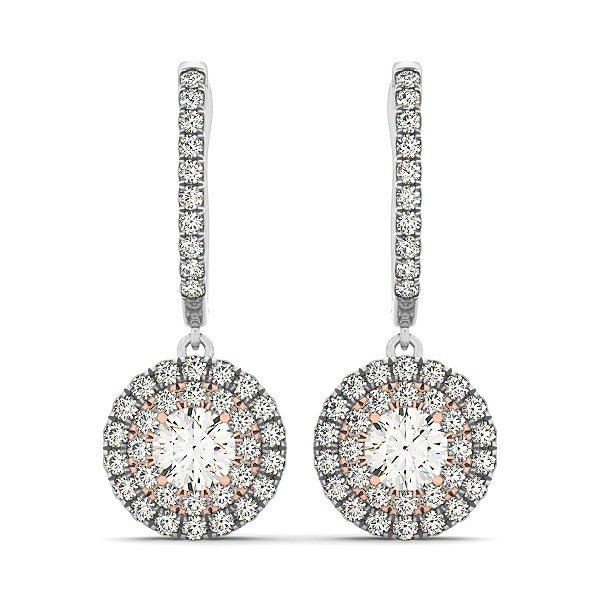 14k White And Rose Gold Drop Diamond Earrings with a Halo Design (3/4 cttw) - jazzyjewelryjones