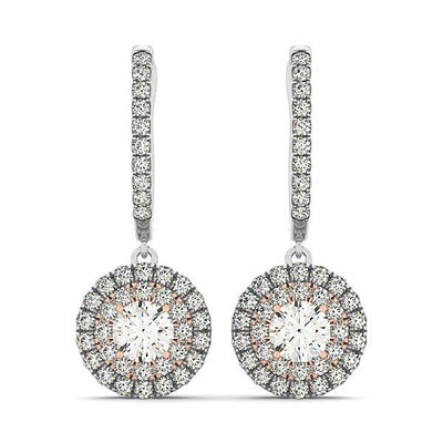 14k White And Rose Gold Drop Diamond Earrings with a Halo Design (3/4 cttw) - jazzyjewelryjones